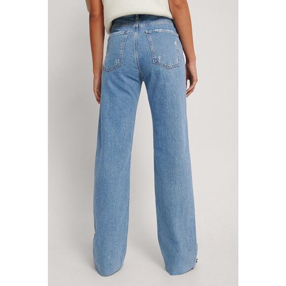 M.N.G. the Nora Jeans High Waist Raw Hem Denim Jeans in Blue Women's Size 6 - Picture 3 of 12